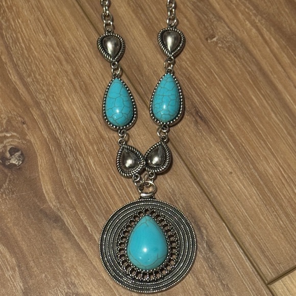 Paparazzi Silver tone and Turquoise fashion Jewelry Set - Picture 2 of 3